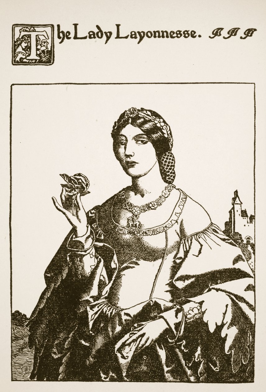 A Senhora Layonnesse, ilustração de "A História de Sir Lancelotte e seus Companheiros", 1907 de Howard Pyle