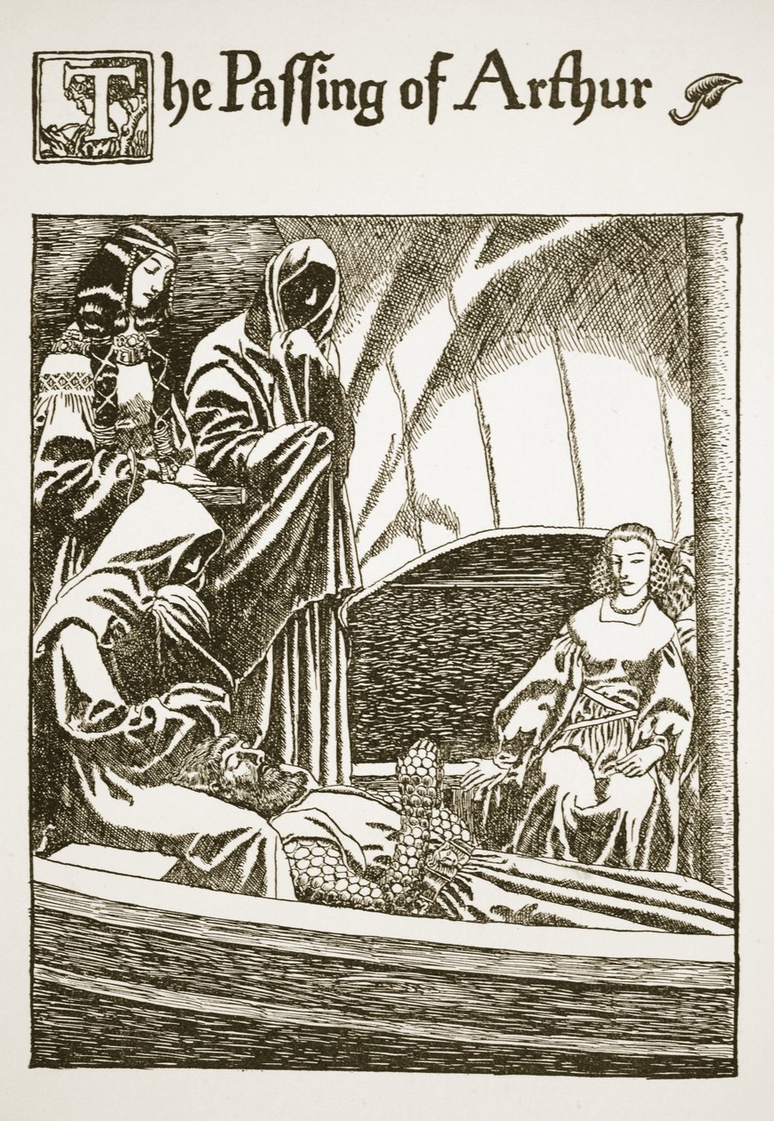 A passagem de Arthur, ilustração de "A história do Graal e a passagem de Arthur", c.1910 de Howard Pyle