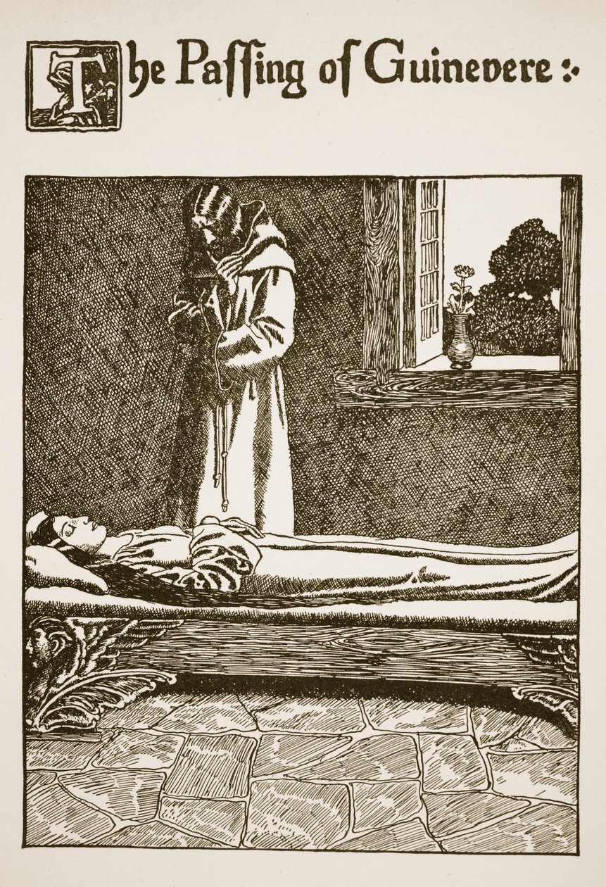 A passagem de Guinevere, ilustração de "A história do Graal e a passagem de Arthur", c.1910 de Howard Pyle