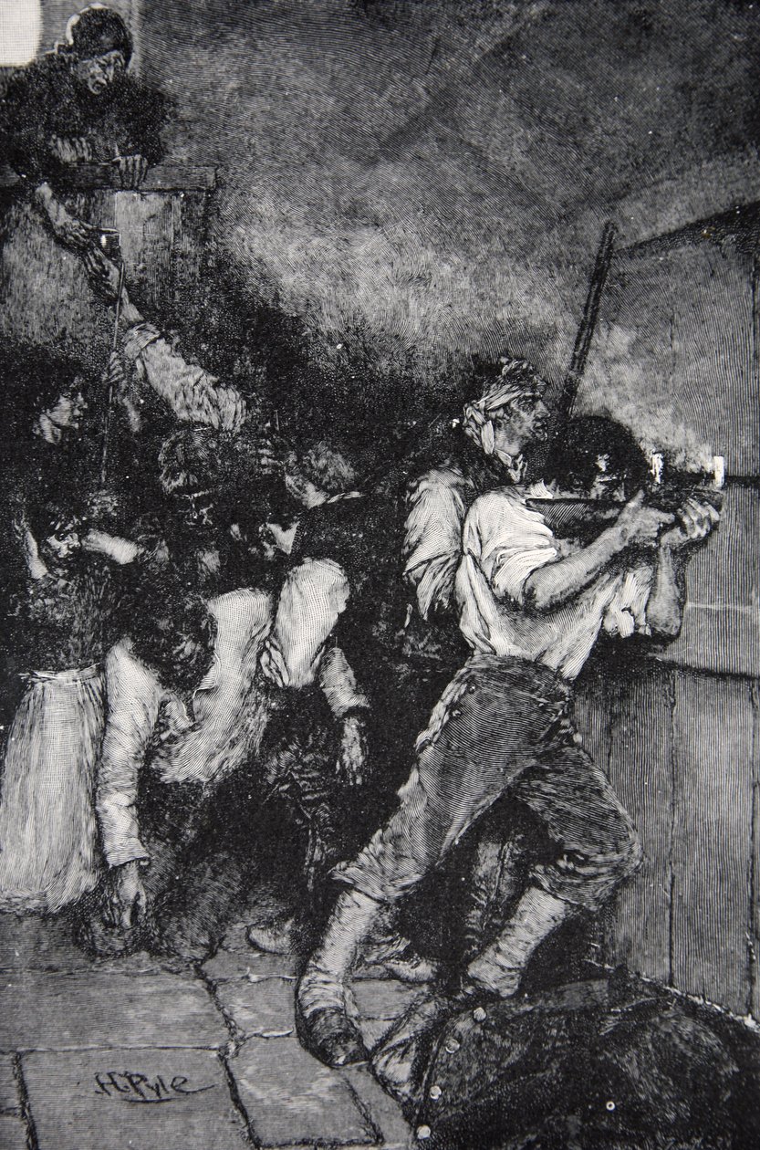 A defesa de Fort Boonesborough, Kentucky em c.1795, publicada na revista Harper&39;s Magazine, junho de 1887. de Howard Pyle