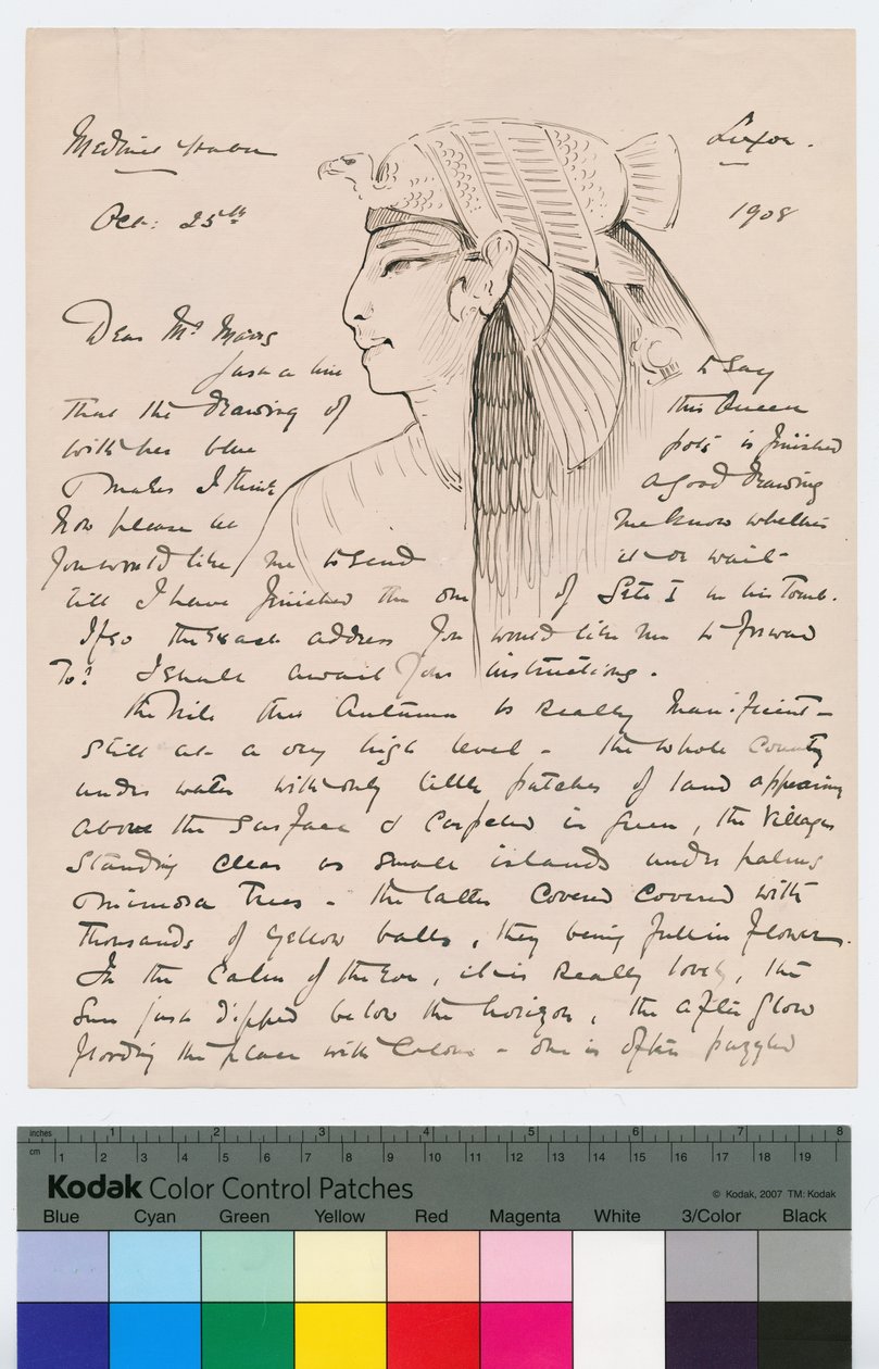 Página 1 de uma carta de Howard Carter para Kingsmill Marrs, 25 de outubro de 1908 (caneta e tinta sobre papel) de Howard Carter