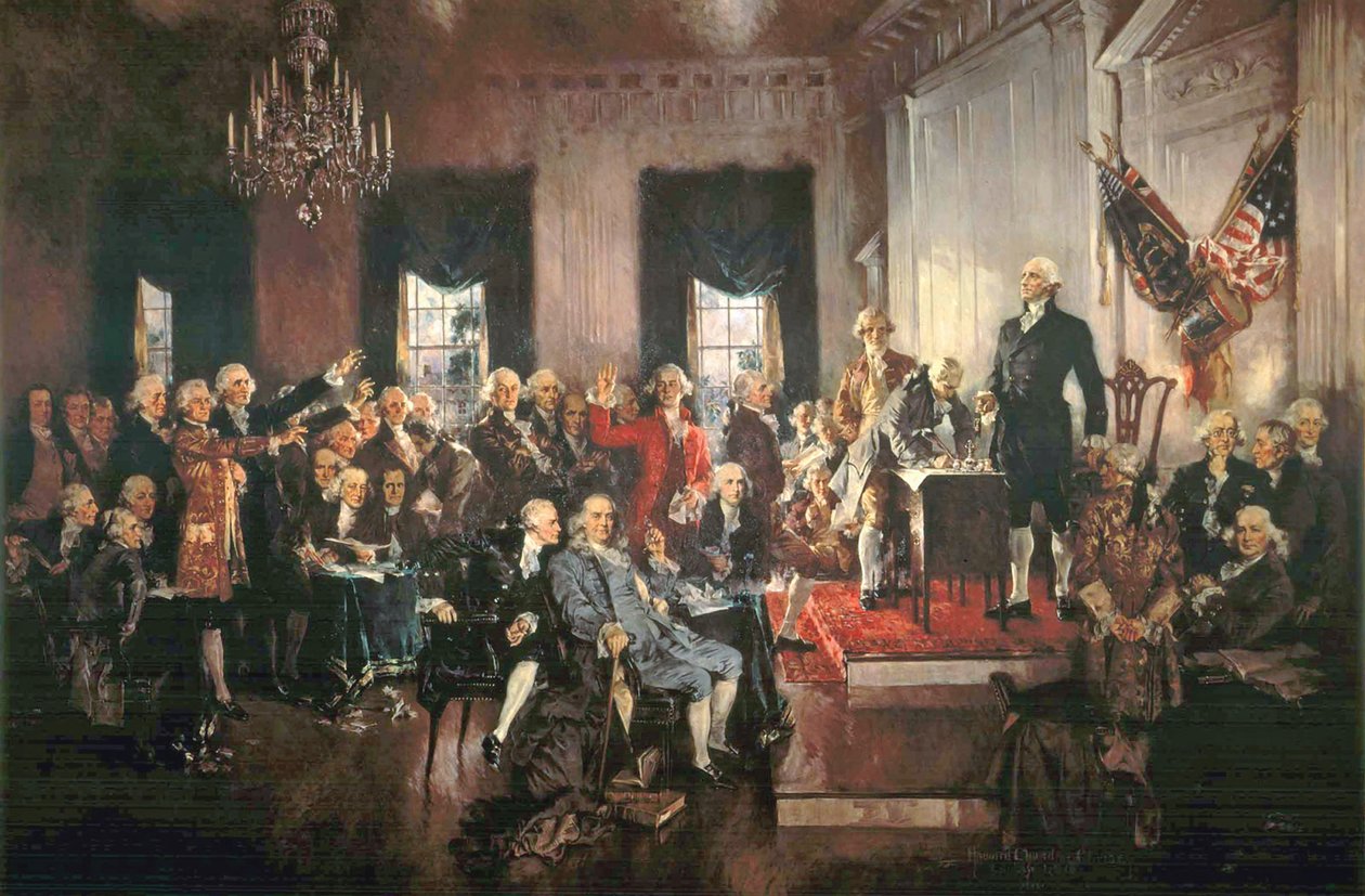 A assinatura da Constituição dos Estados Unidos em 1787 de Howard Chandler Christy