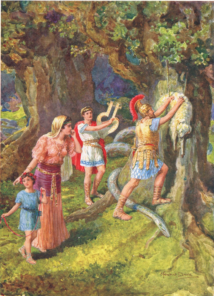 Jason rasgou o velo do tronco da árvore", ilustração de "Como os Argonautas navegaram para Colchis", de The Heroes of Greek Fairy Tales, de Charles Kingsley (1819-75) (cor litho) de Howard Davie
