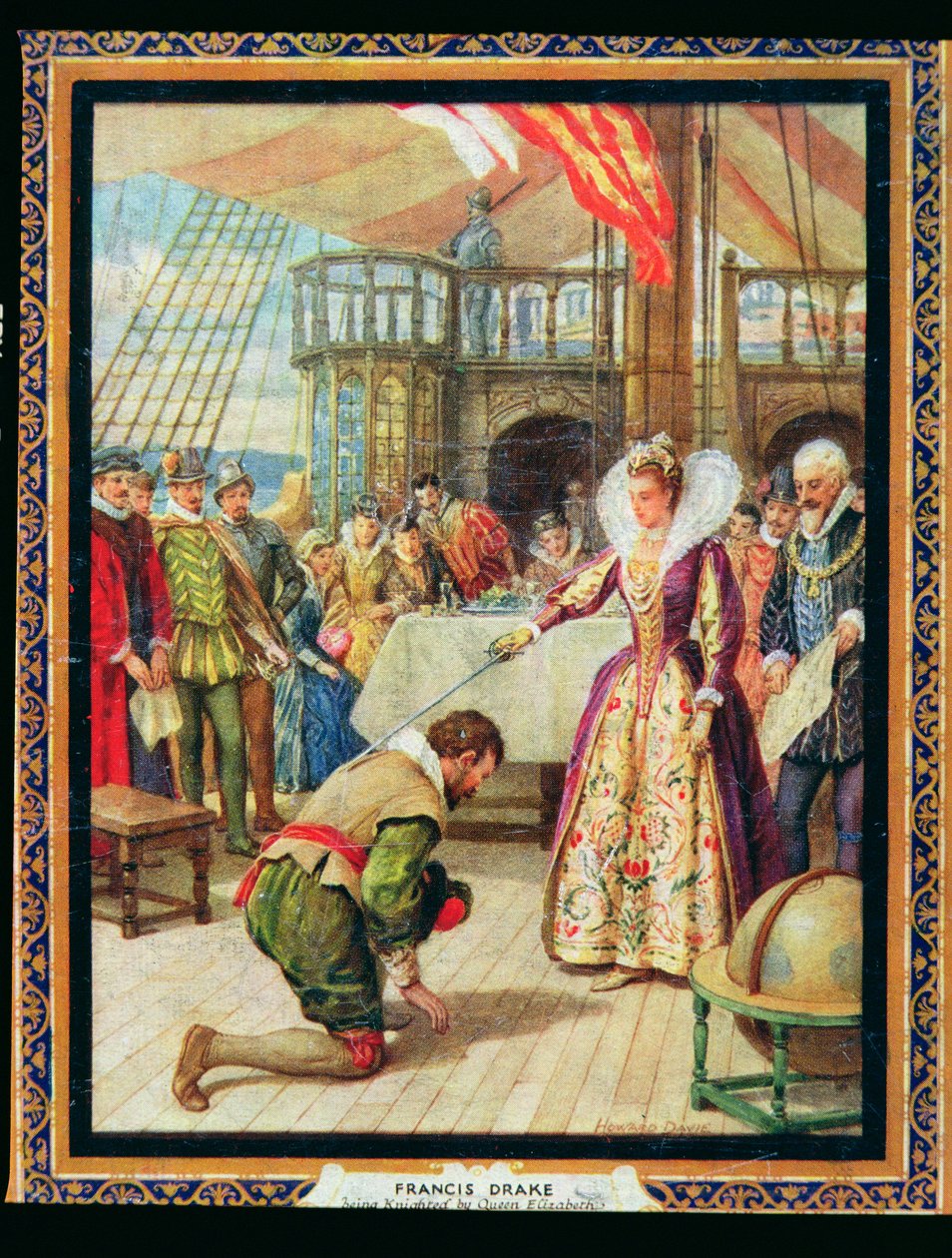 Rainha Elizabeth I (1530-1603) cavaleiros Francis Drake (1540-96), ilustração de 
