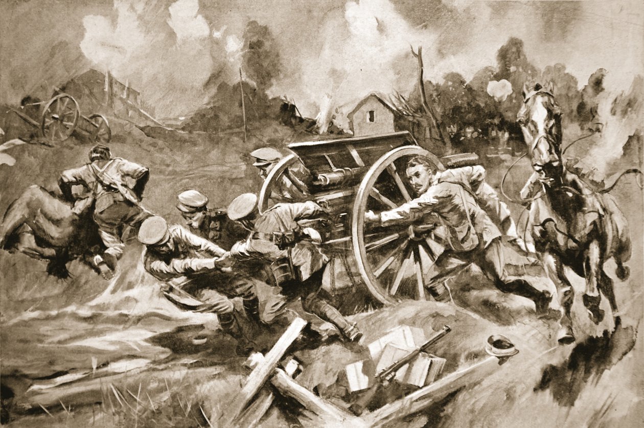 Sargento-Sargento T. Harrison resgatando cavalos e armas de uma posição insustentável sob fogo de granada quando o oficial em comando tinha sido ferido de Howard K. Elcock