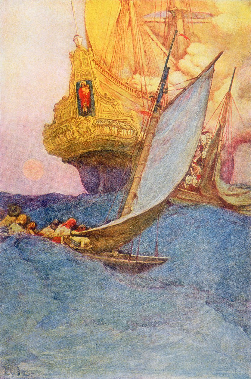 Um ataque a um galeão, início do século XX (ilustração de livro) de Howard Pyle