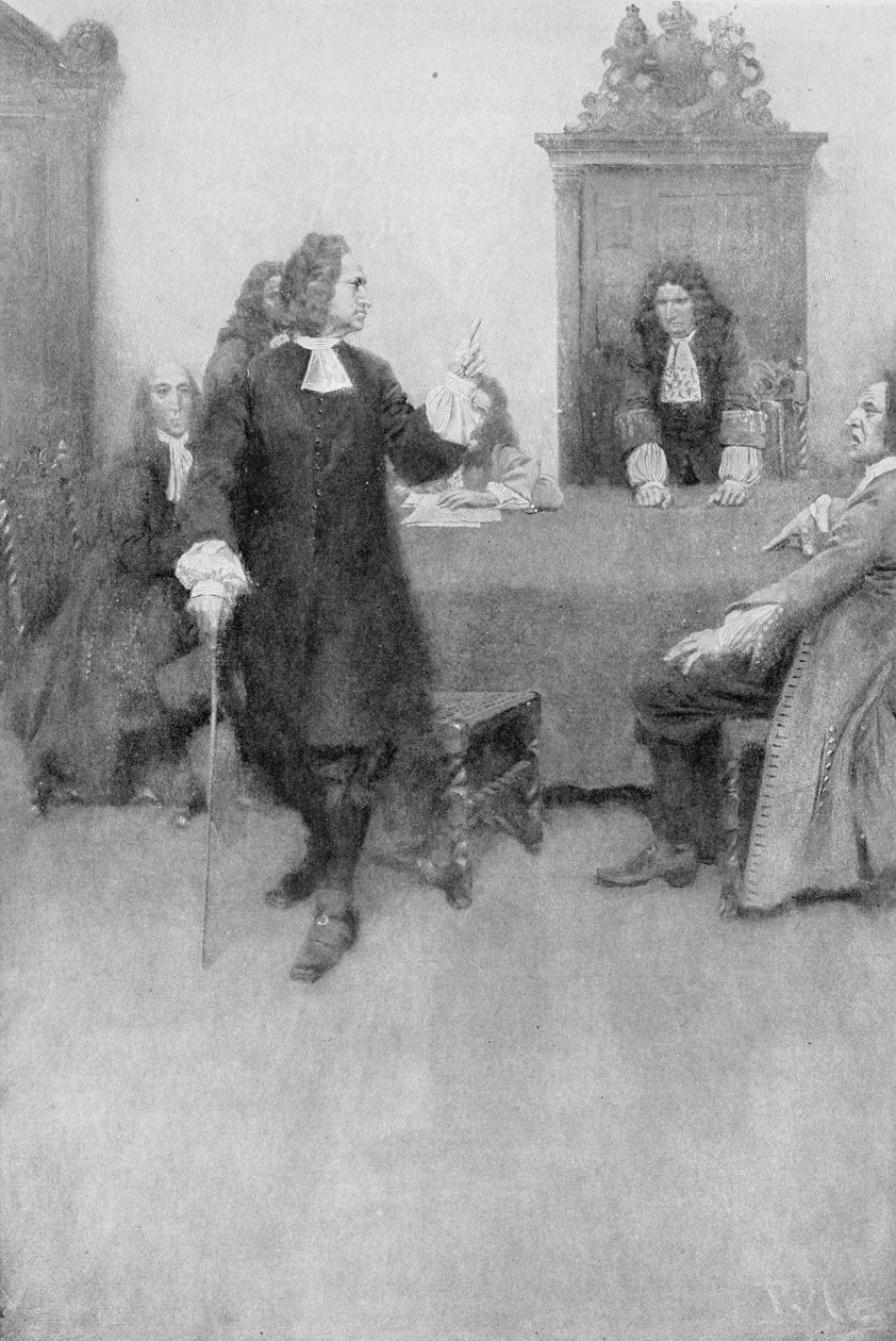 Uma entrevista entre Sir Edmund Andros e James Blair ilustração de "Colônias e Nação" por Woodrow Wilson, pub. na revista Harper&39;s, 1901 de Howard Pyle