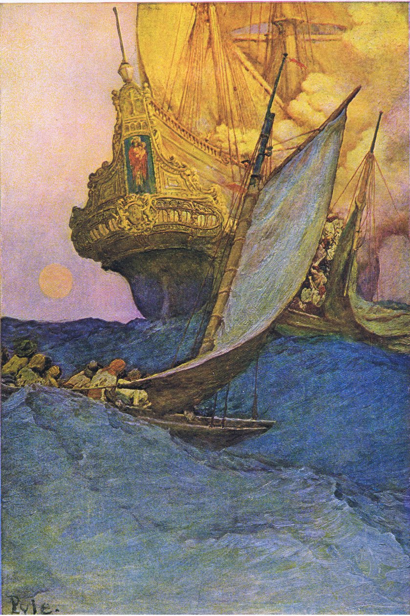 Um ataque a um galeão, do livro Howard Pyles of Pirates publicado por Harper & Bros, 1921 de Howard Pyle