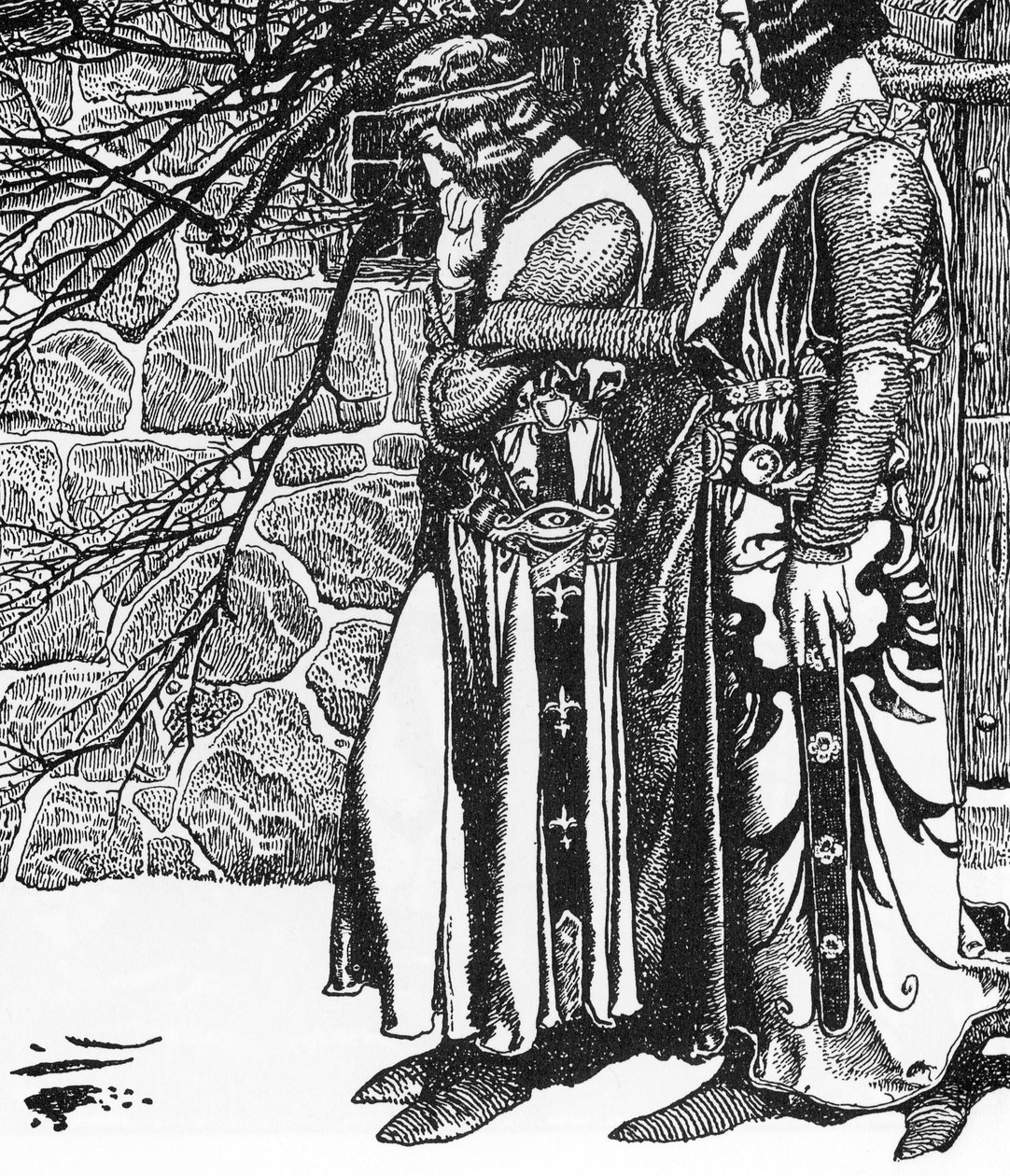 Lenda arturiana: O Cavaleiro Kay (Keu) e Perceval (Sir Kay e Sir Percival) Ilustração de Howard Pyle (1853-1911) de "The Story of the Champions of the Round Table" 1905 Colecção Privada de Howard Pyle