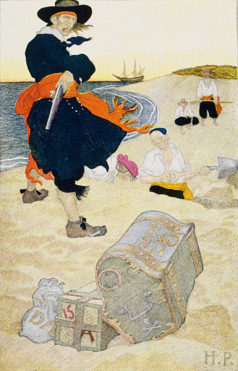 Tesouro enterrado, início do século XX (ilustração de livro) de Howard Pyle