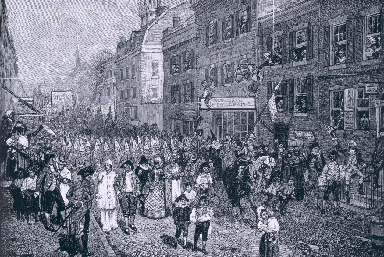 Carnaval em Filadélfia, ilustração "da batalha do tribunal de Monmouth" por Benson J. Lossing, bar. na revista Harper&39;s, junho de 1878 de Howard Pyle