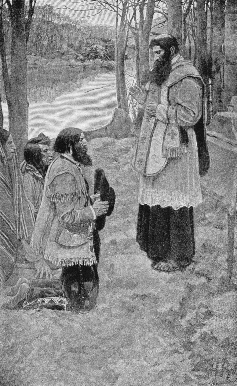 Padre Hennepin Celebrando a Missa, ilustração de "La Salle e a Descoberta do Grande Oeste", de Francis Parkman de Howard Pyle