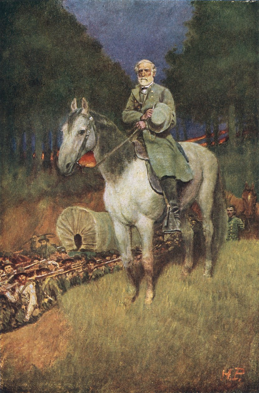 General Lee em seu famoso Charger, &39;Traveler&39;, ilustração de &39;General Lee como I Knew Him&39; por ARH Ranson, pub. na revista Harper&39;s, 1911 de Howard Pyle