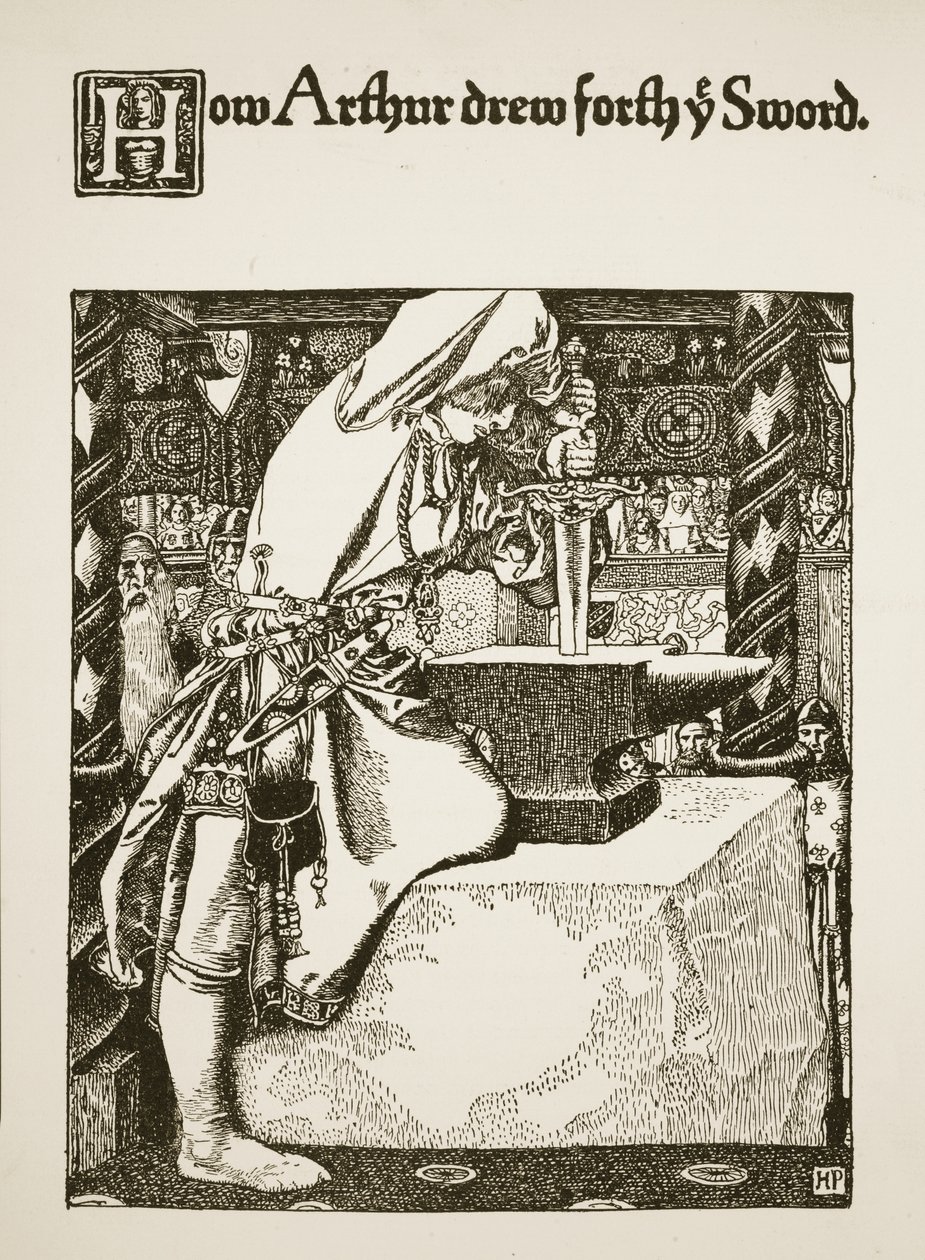 Como Arthur extraiu sua espada, ilustração de "A História do Rei Arthur e seus Cavaleiros", 1903 de Howard Pyle