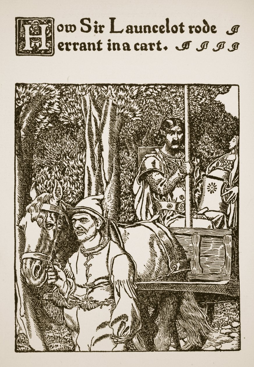 Como Sir Lancelote andou errante em uma carroça, ilustração de "A História de Sir Lancelotte e seus Companheiros", 1907 de Howard Pyle