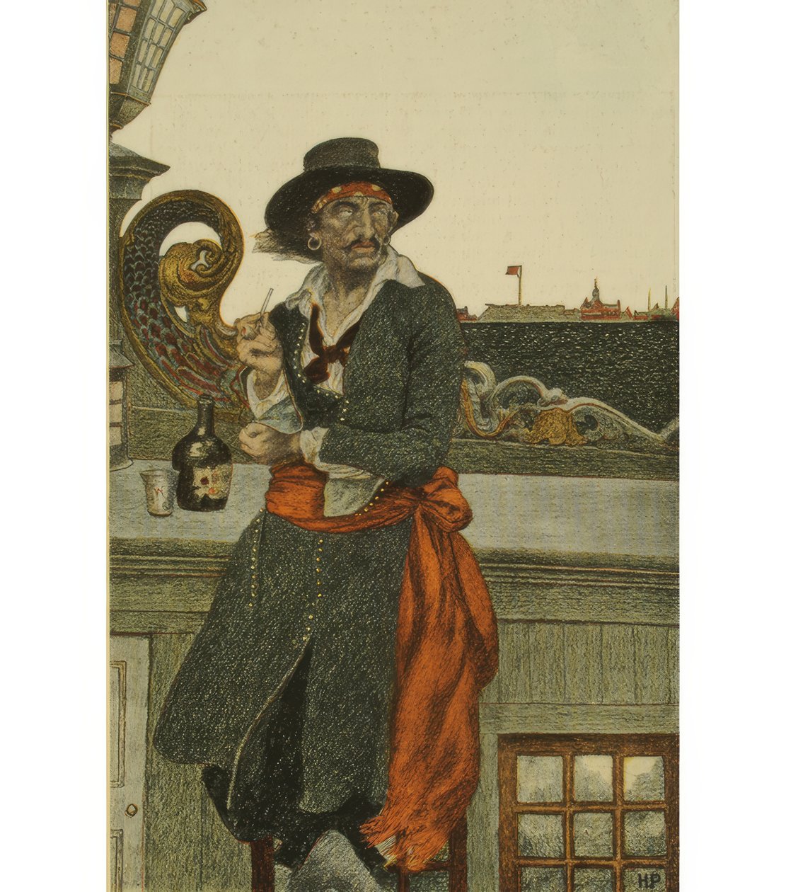 Kidd no convés do "Adventure Galley" de Howard Pyle