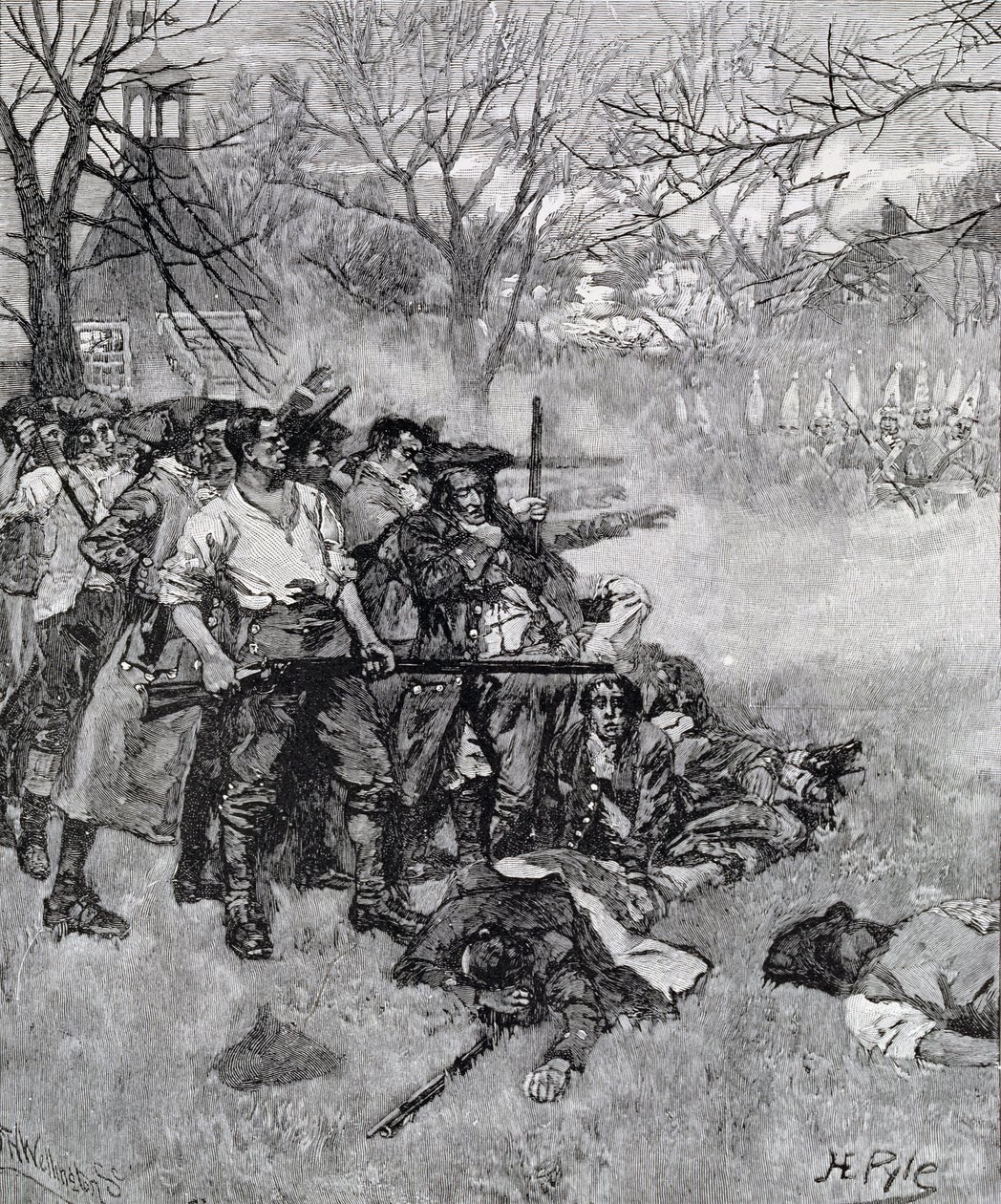 Lexington Green - "Se eles querem guerra, pode muito bem começar aqui", gravada por FH Wellington, da Harper&39;s Magazine, 1883 de Howard Pyle