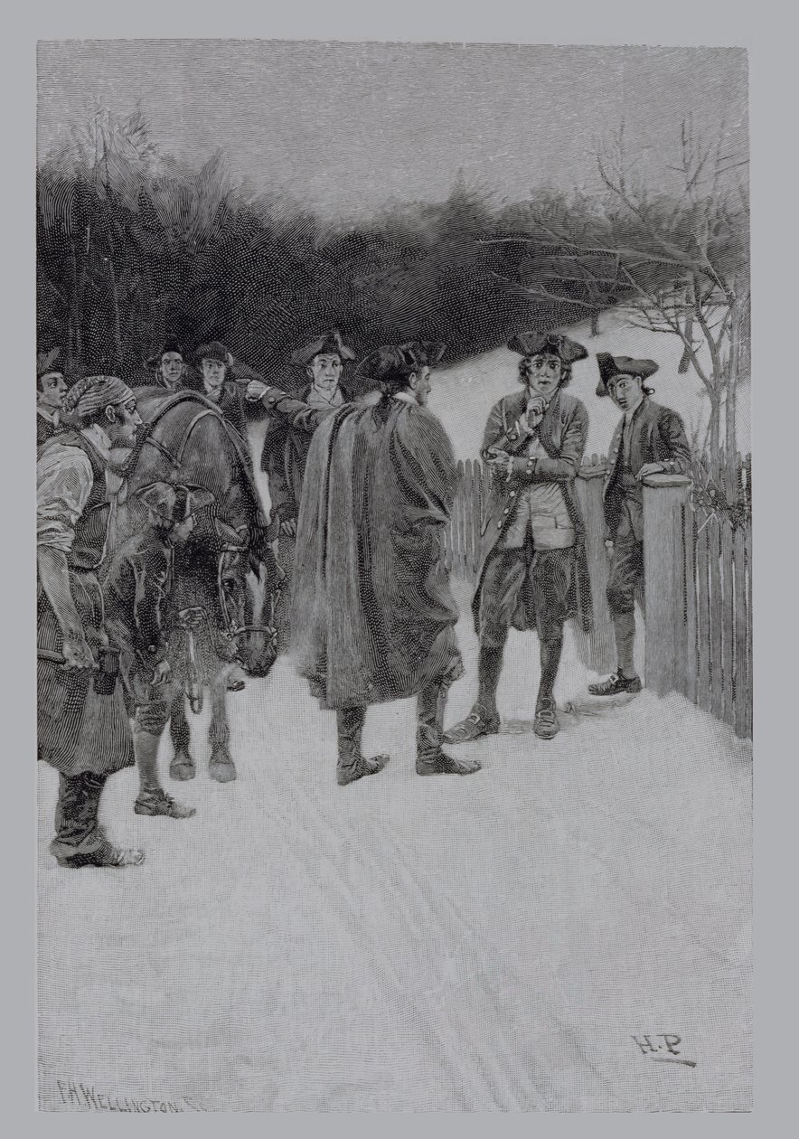 Paul Revere Trazer Notícias para Sullivan, gravado por FH Wellington, ilustração de &39;The Gunpowder for Bunker Hill&39; por Ballard Smith, pub. em Harper&39;s Magazine, 1886 de Howard Pyle