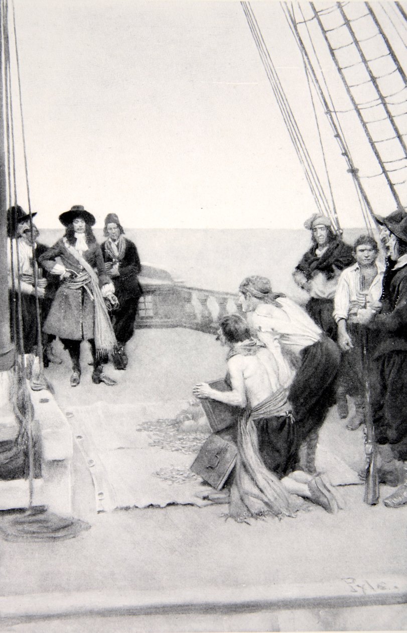 Phips recuperando os tesouros afundados, de 1690, publicado na Harpers Magazine, 1901 de Howard Pyle