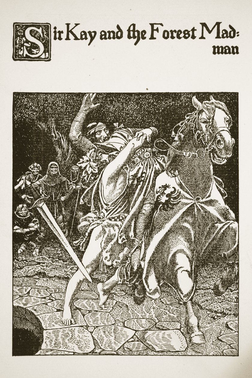 Sir Kay e o Forest Madman, ilustração de "A História dos Campeões da Mesa Redonda" de Howard Pyle