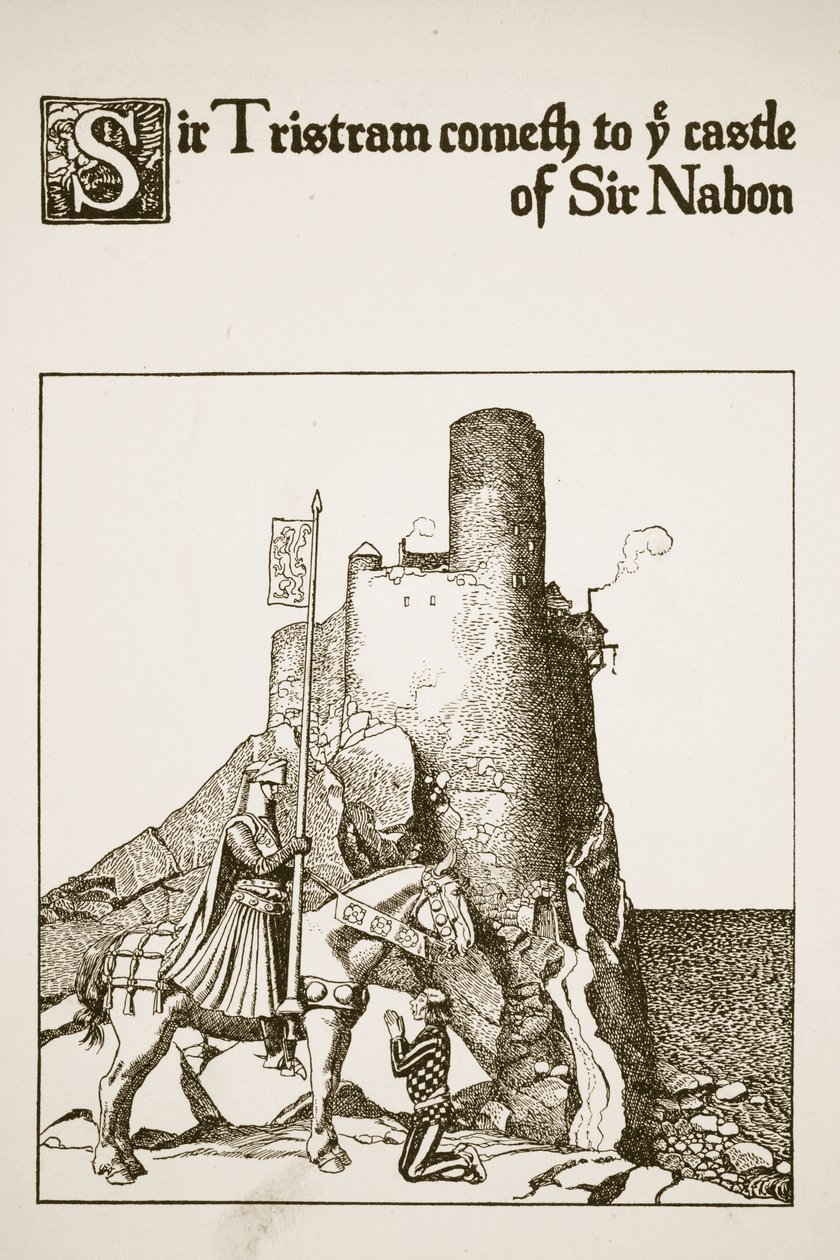 Sir Tristão vem ao seu castelo de Sir Nabon, ilustração da "História dos Campeões da Mesa Redonda" de Howard Pyle