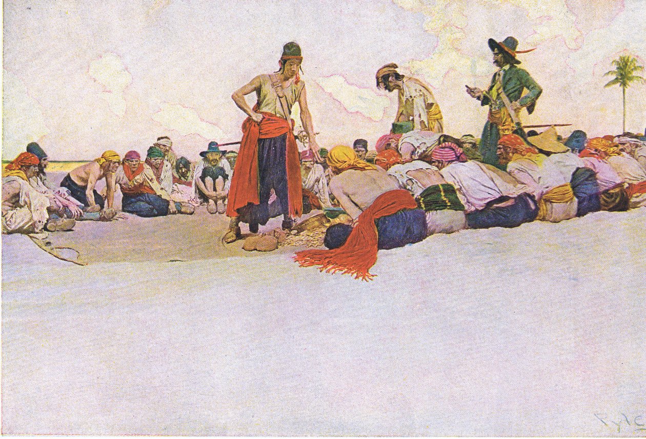 Assim, o tesouro foi dividido, de Howard Pyles Livro dos Piratas publicado pela Harper & Bros, 1921 de Howard Pyle