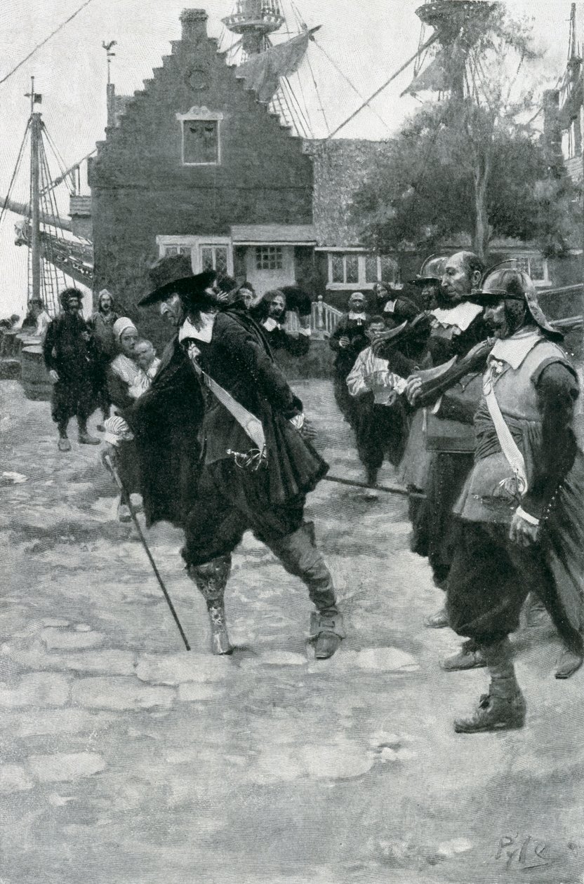 A chegada de Stuyvesant em New Amsterdam, ilustração de &39;colônias e nação&39; por Woodrow Wilson, pub. na revista Harper&39;s, 1901 de Howard Pyle