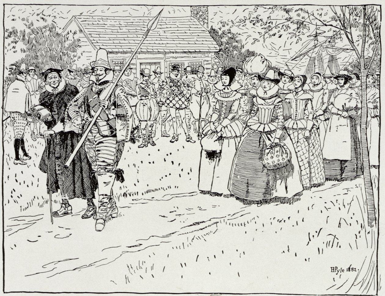 A chegada das moças em Jamestown, 1621, da Harper&39;s Magazine, 1883 de Howard Pyle