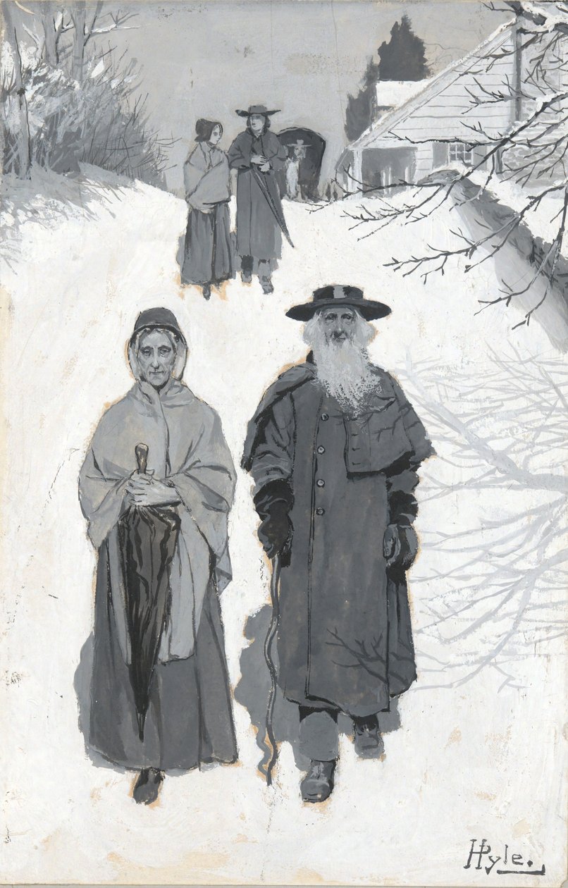 The Dunkers - Going to Meeting, desenho de uma ilustração publicada na Harper de Howard Pyle