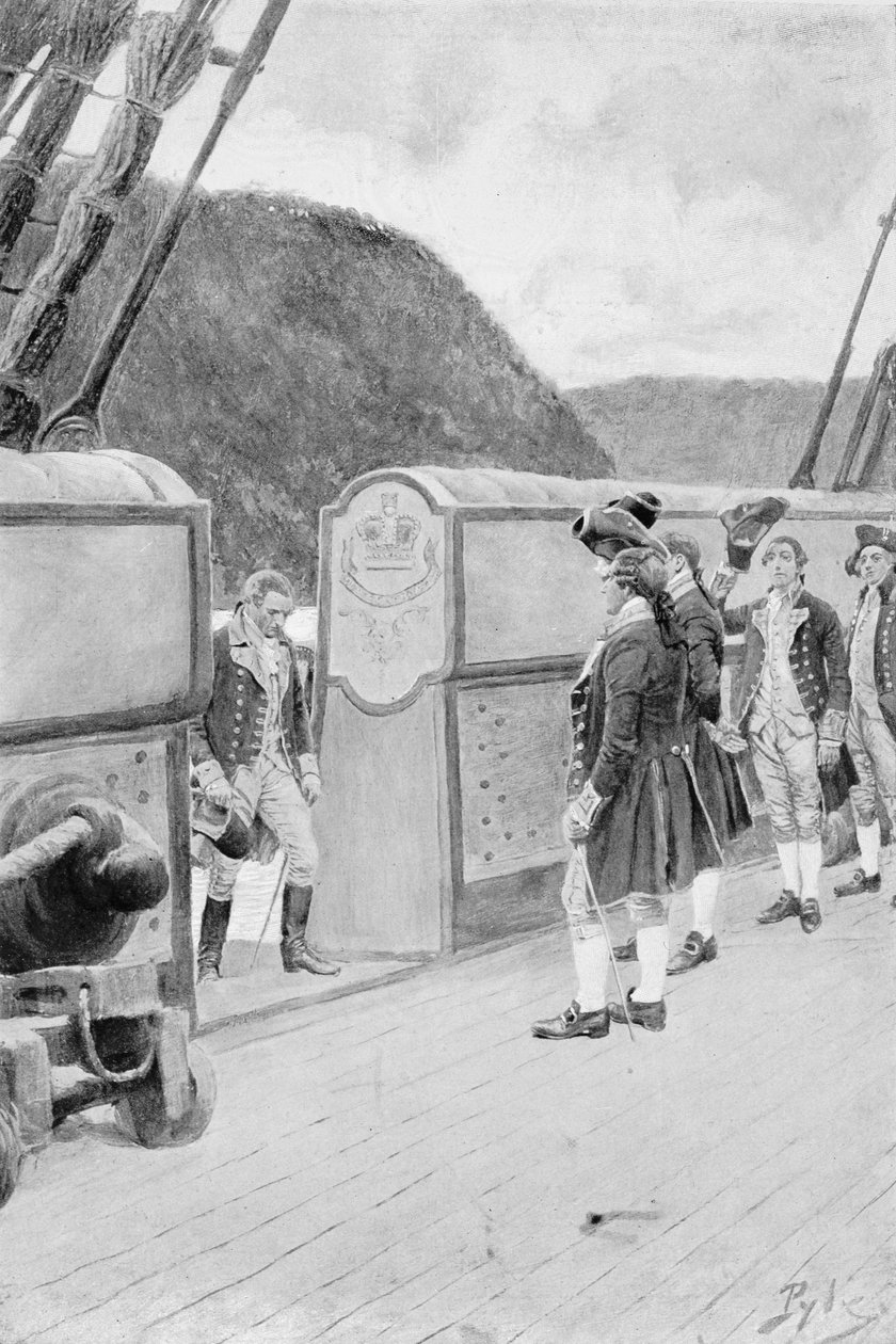 O escape de Arnold no Sloop - War britânico &39;Vulture&39;, ilustração do "general Washington" por Woodrow Wilson, bar. em Harper&39;s Magazine, 1896 (lito) de Howard Pyle