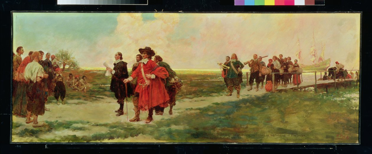 O desembarque de Carteret em Nova Jersey (óleo sobre tela) de Howard Pyle