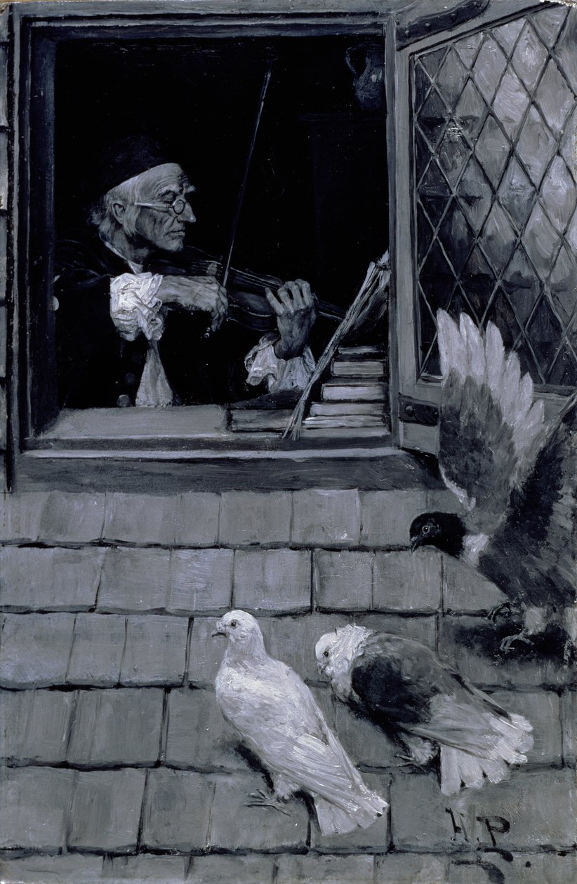 O Velho Violino, 1894 (óleo sobre tela e grisalha) de Howard Pyle