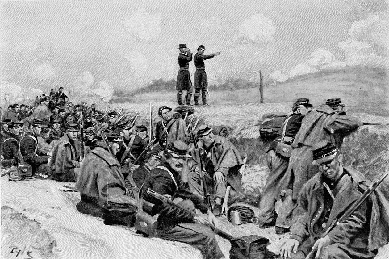 "Eles esperaram a ordem a cobrar", ilustração de "Young" por William Gilmore Beymer, pub. na Harper&39;s Magazine, dezembro de 1909 de Howard Pyle