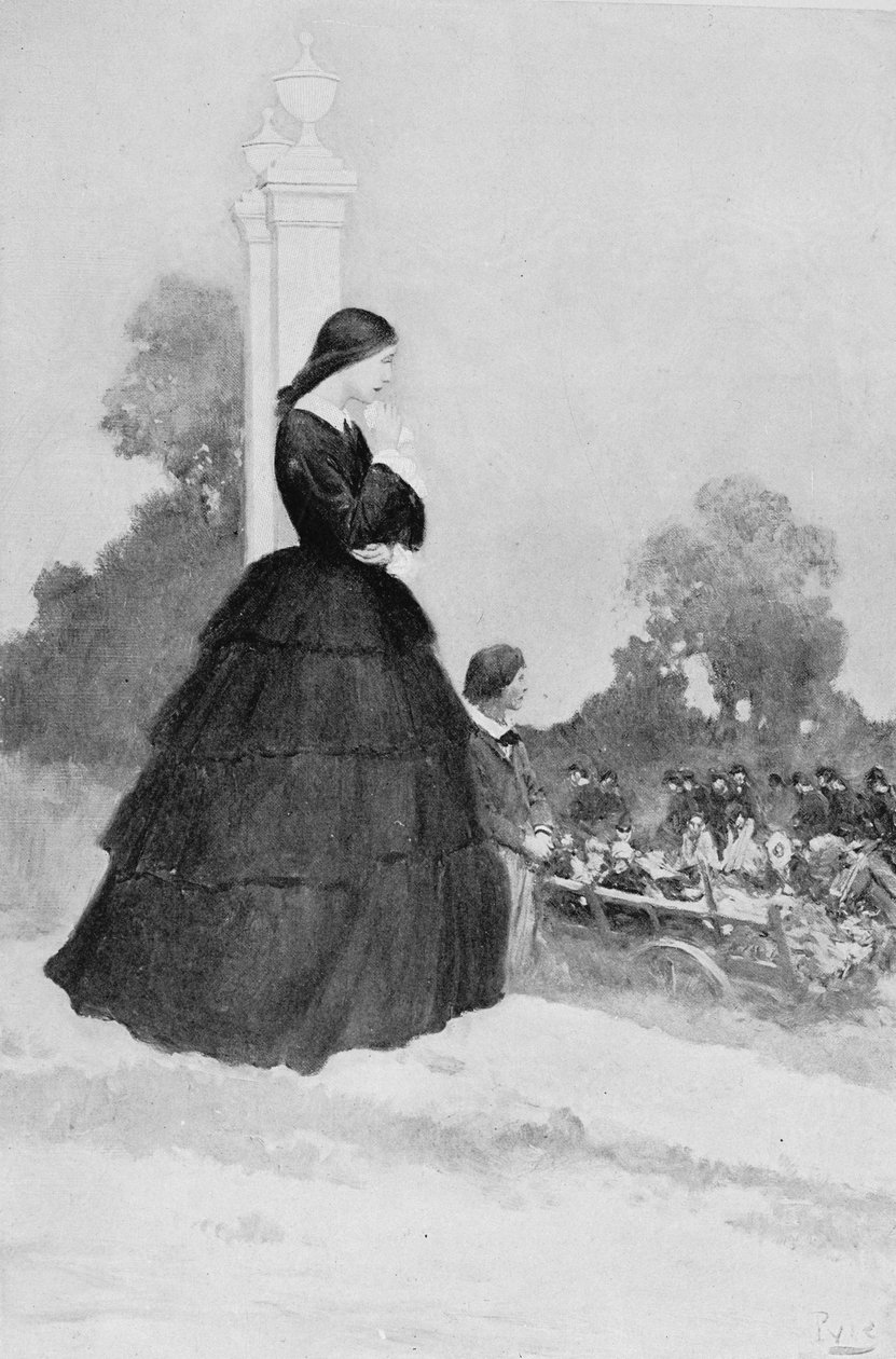 Eles trouxeram em seus mortos e feridos em carroças de feno, ilustração de "não-combatentes" por Robert W. Chambers, pub. na revista Harper&39;s, 1904 de Howard Pyle