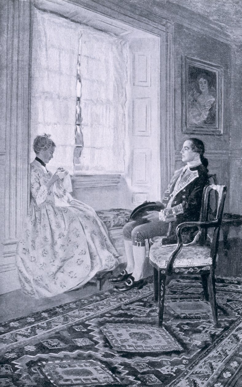 Washington e Mary Philipse, ilustração do "coronel Washington" por Woodrow Wilson, bar. na revista Harper, 1896 de Howard Pyle