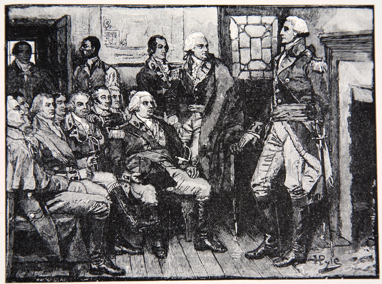 Washington e seus generais em consulta, 15 de março de 1783, ilustração da Harper&39;s Magazine, 1883 de Howard Pyle