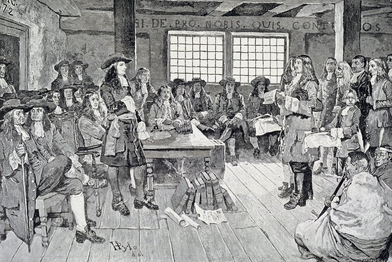 William Penn na conferência com os colonos, ilustração "da primeira visita de William Penn ao bar de América". em Harper&39;s Weekly, 1883 de Howard Pyle