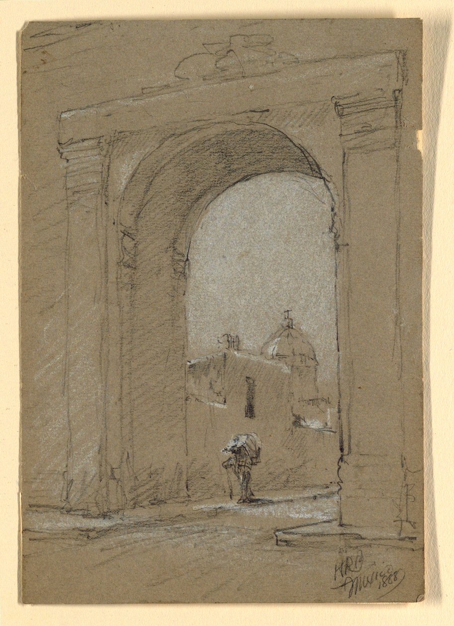 Desenho, Uma porta de cidade no México, 1888 de Howard Russell Butler