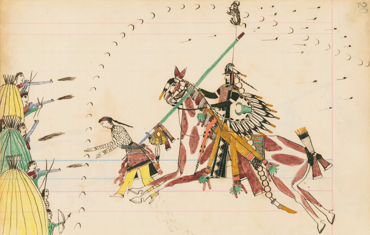 Pawnees, 1874-75 (caneta, tinta e papel higiênico no papel de contabilidade) de Howling Wolf