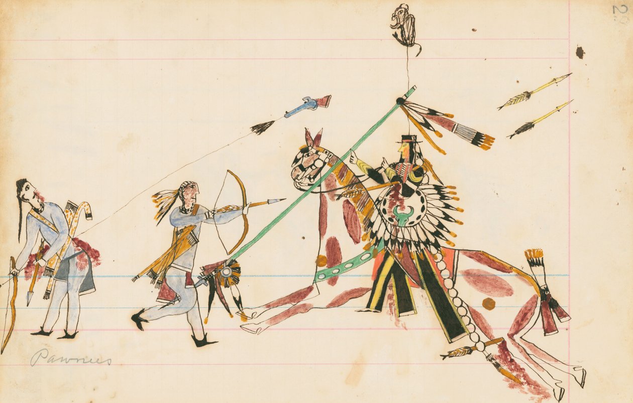 Pawnees, 1874-75 (caneta, tinta e papel higiênico no papel de contabilidade) de Howling Wolf
