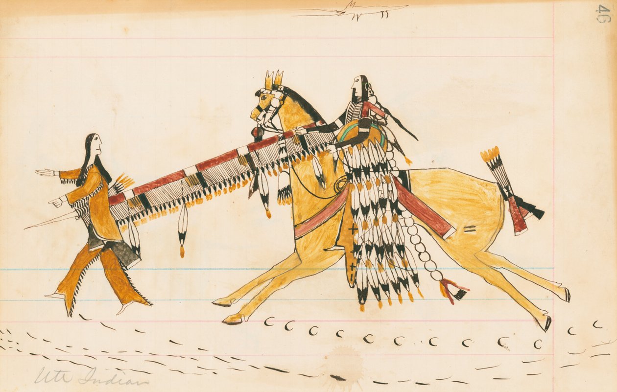 Ute Indian, 1874-75 (caneta, tinta e wc no papel de contabilidade) de Howling Wolf