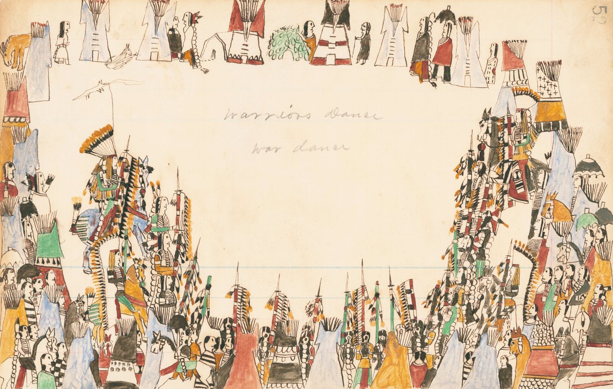 Warriors Dance War Dance, 1874-75 (papel de caneta, tinta e papel higiênico) de Howling Wolf