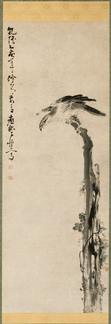 Águia em um tronco de árvore, 1755. de Huang Shen