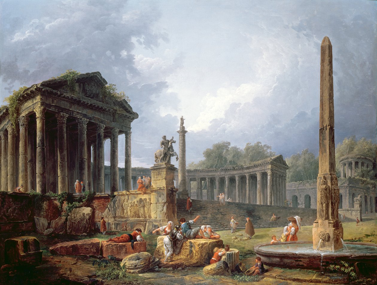 Capricho arquitectónico com obelisco, 1768 de Hubert Robert