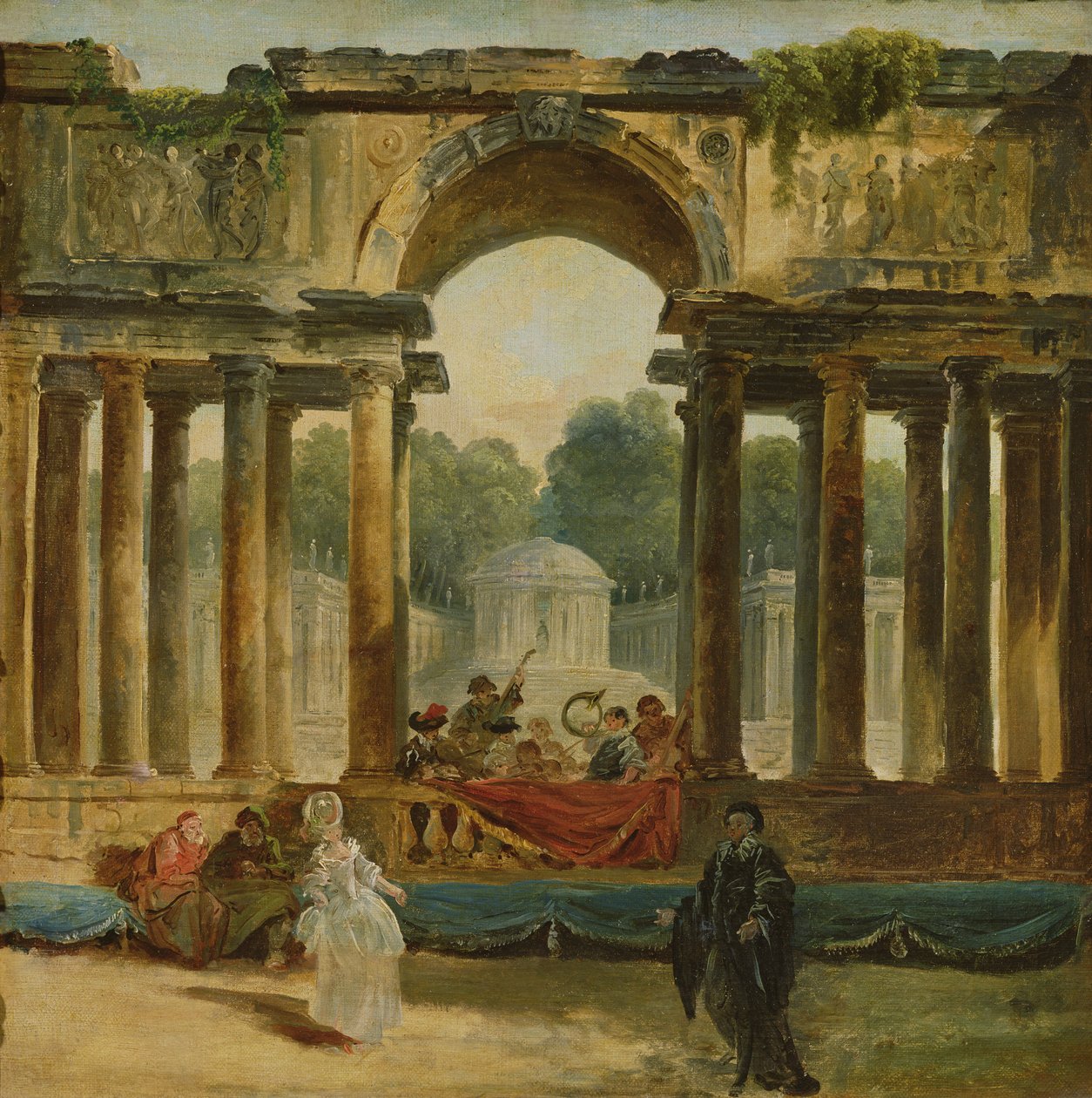 Dança e concerto em um parque de Hubert Robert
