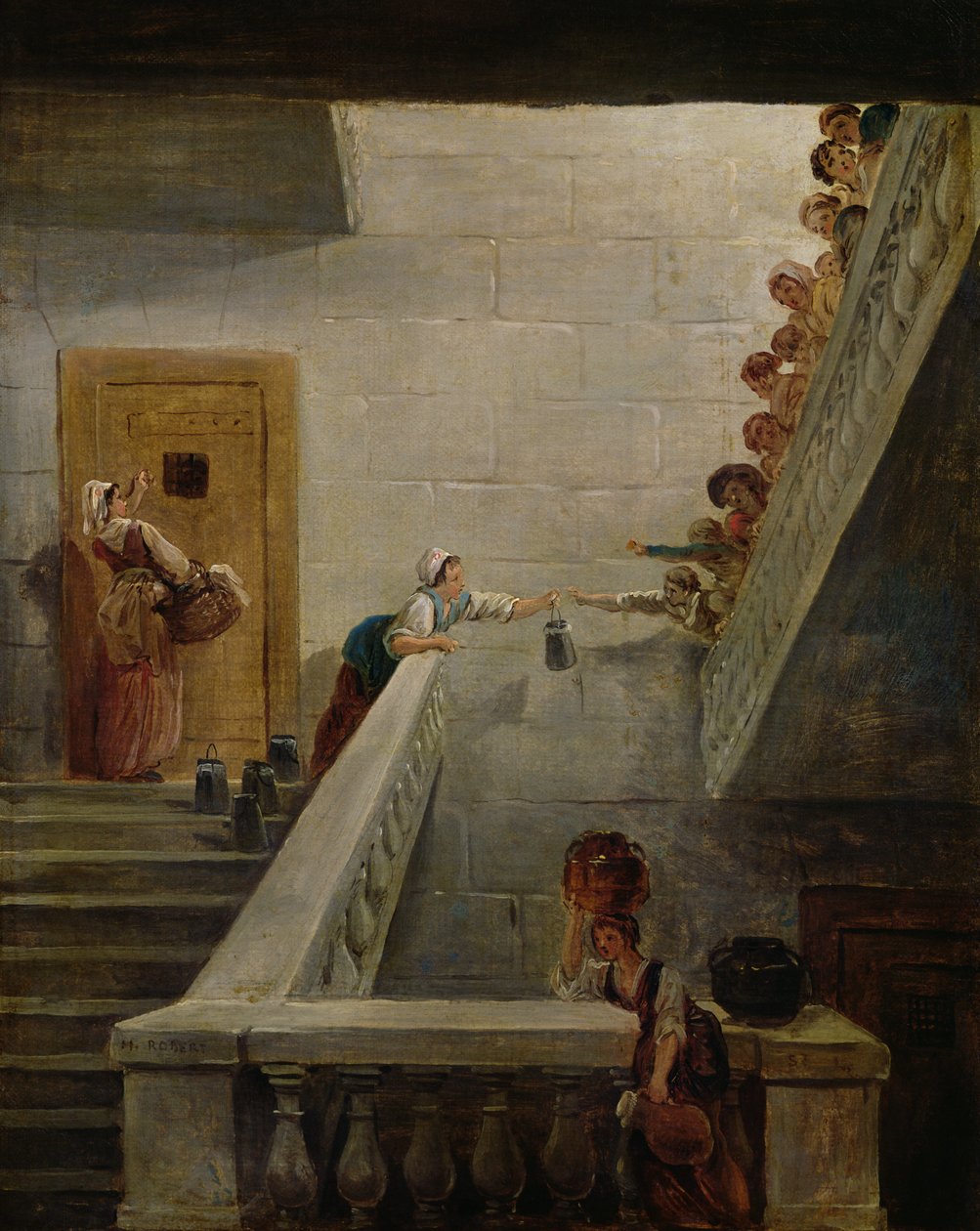 Distribuindo Leite na Prisão de St. Lazare, 1794 de Hubert Robert