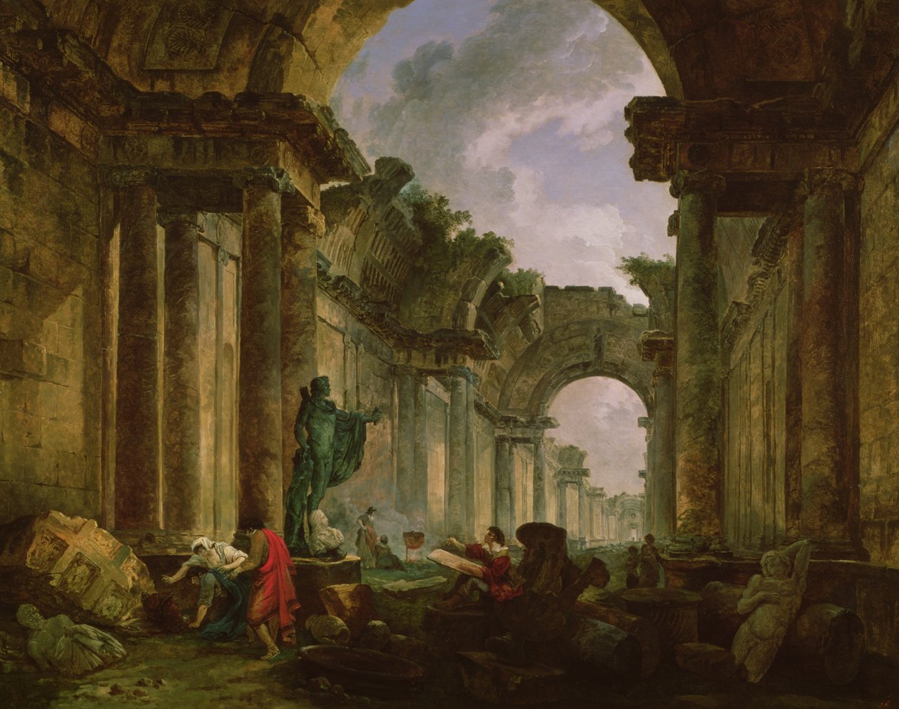 Vista imaginária da grande galeria do Louvre em ruínas, 1796 de Hubert Robert
