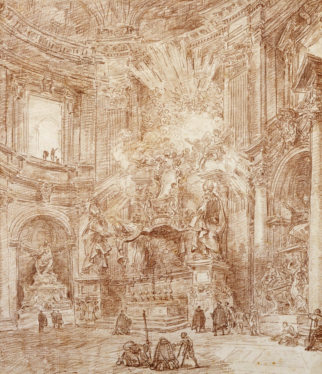 Interior de uma igreja (giz vermelho sobre papel) de Hubert Robert