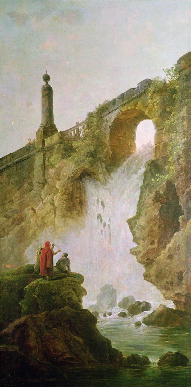 Paisagem, a cachoeira de Hubert Robert