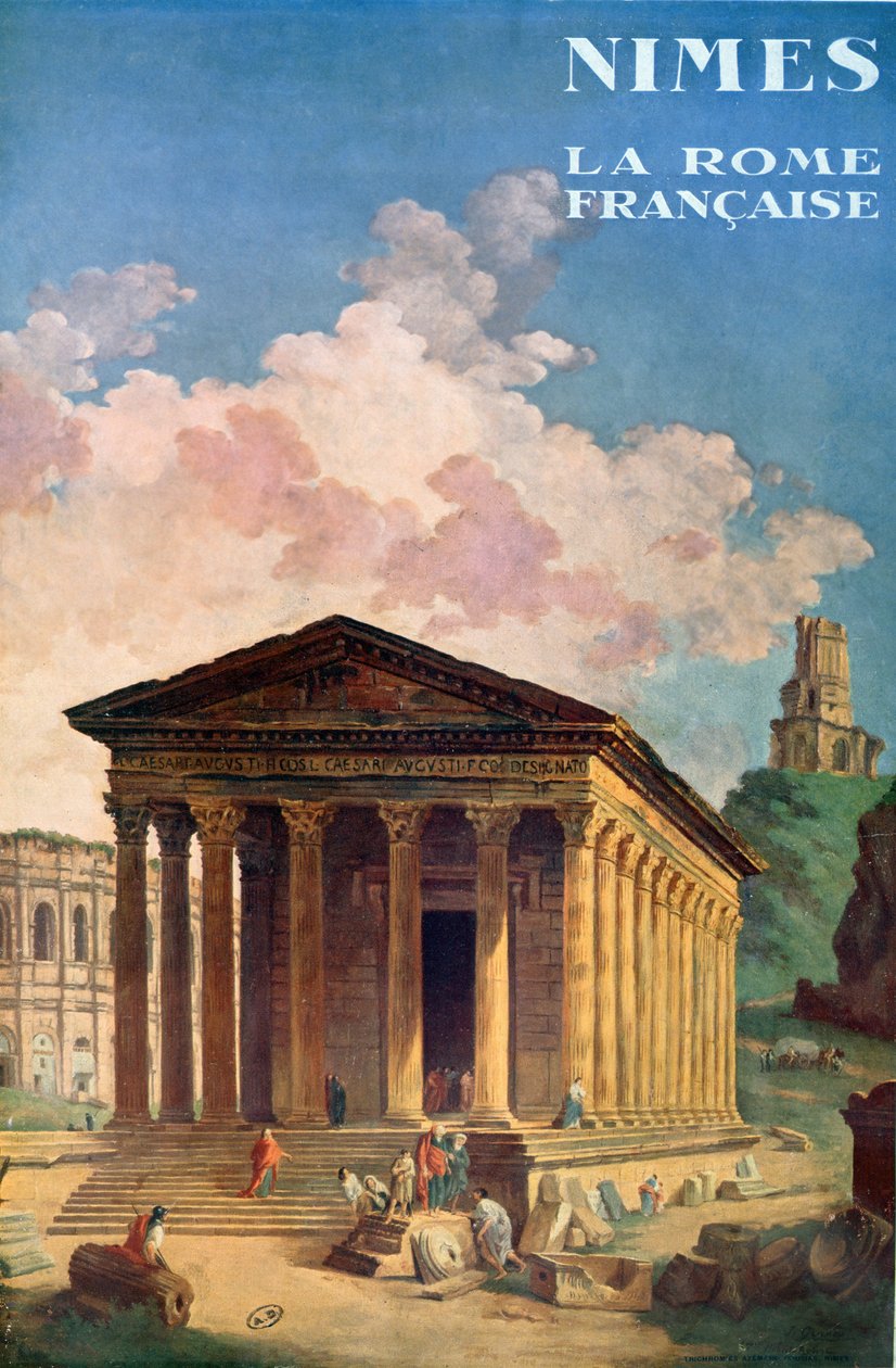 Cartaz publicitário Nimes, a Roma francesa, c.1930 de Hubert Robert